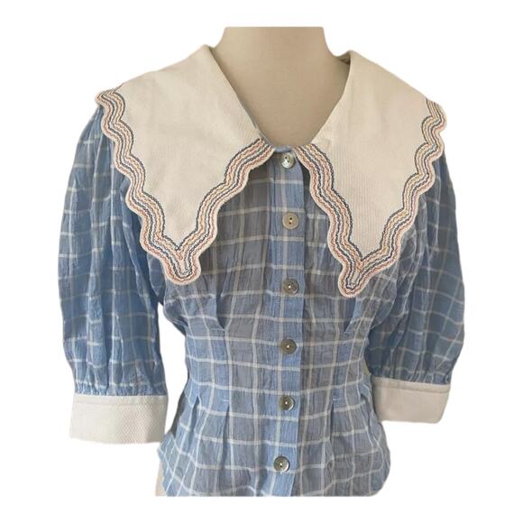 NWT Plenty by Tracy Reese Embroidered Plaid Blouse blue & white size 2X - Picture 7 of 12